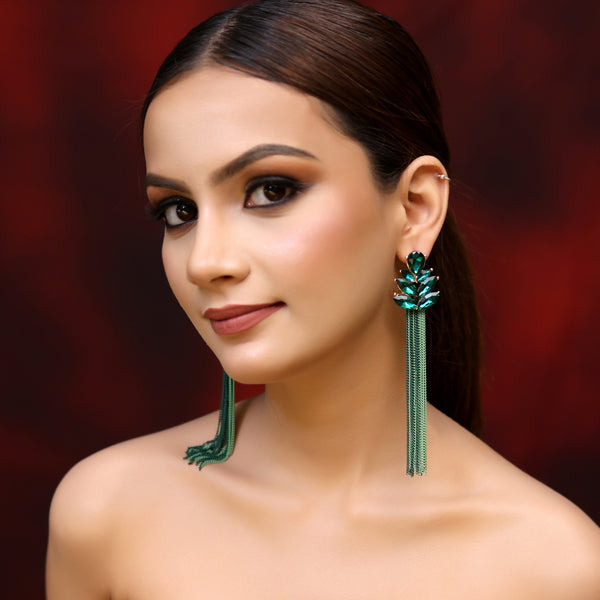 Green Crystal Tassel Earrings