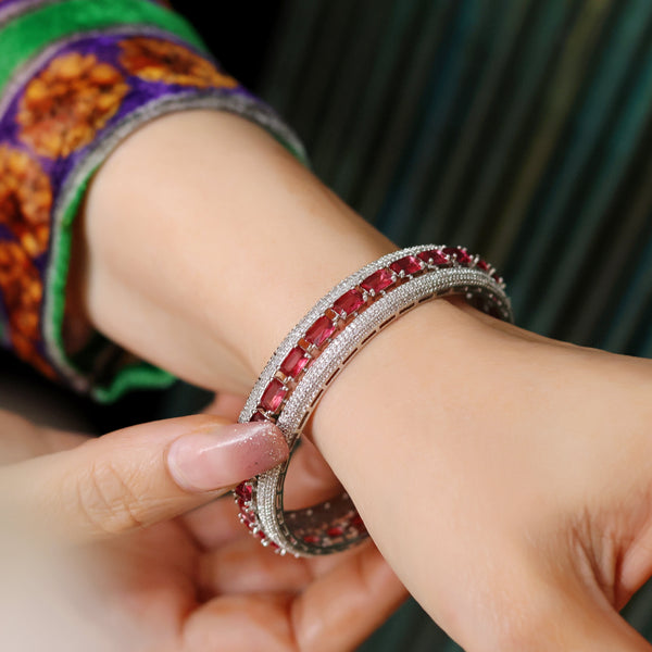 Ruby Colour Broad Bangles
