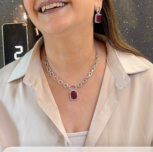 Ruby Drop Zirconia Necklace