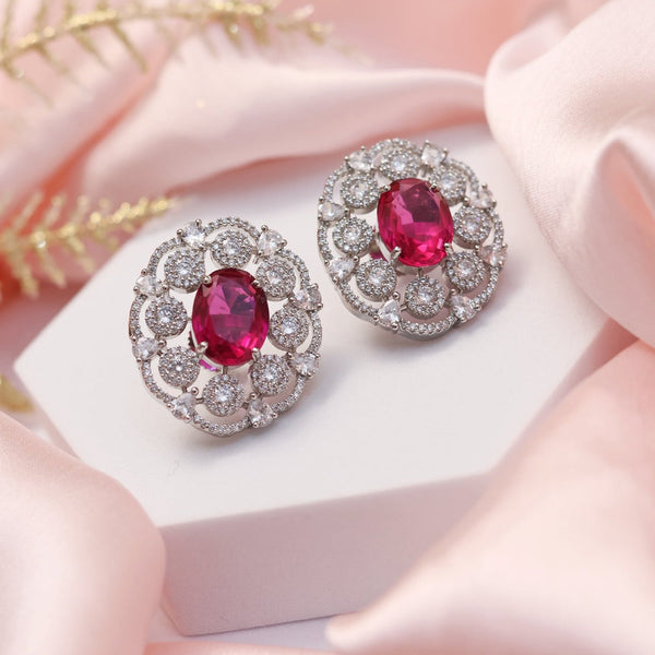 Pink Stone Studded Stud Earrings