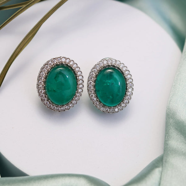 Emerald Colour Stone Studded Earrings