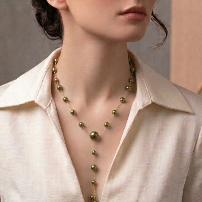 Olive Colour Pearl Adjustable Chain Necklace