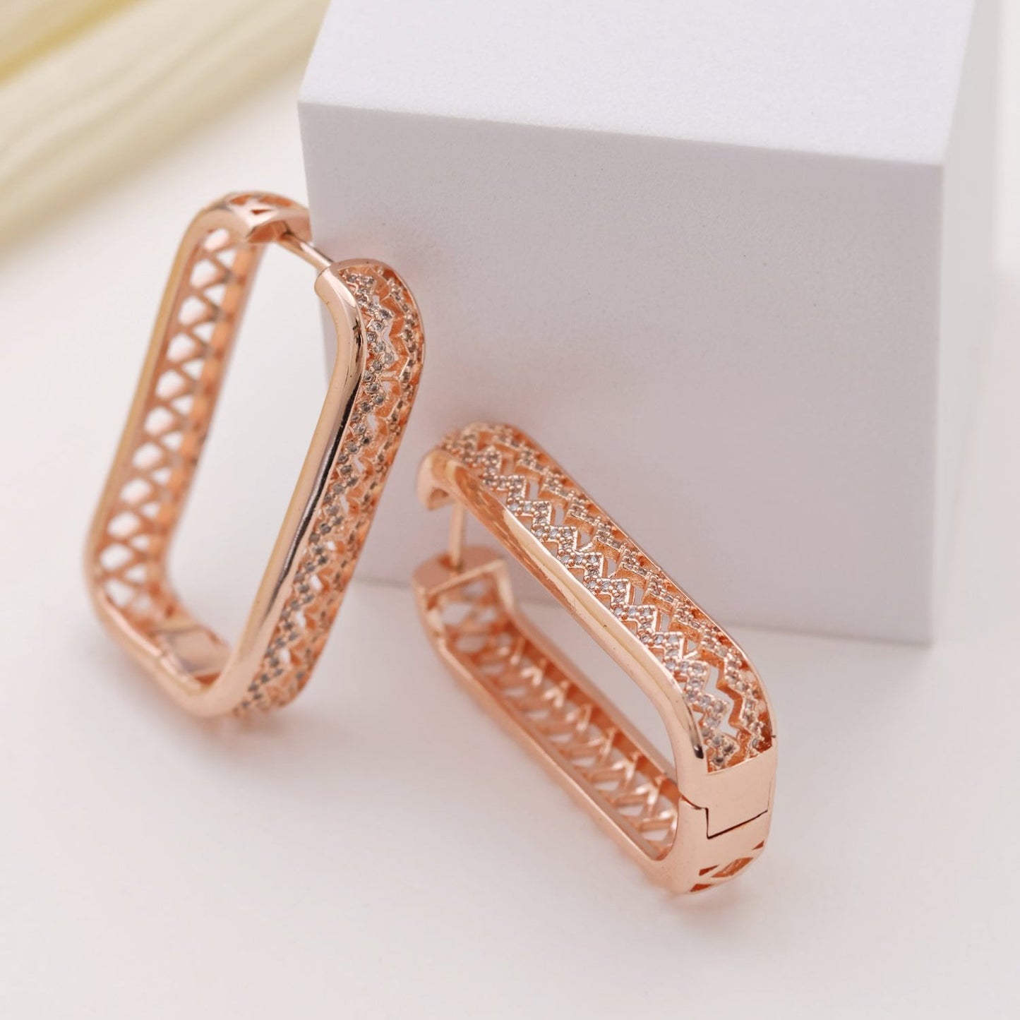 Rosegold Plated Long Hoop Earrings