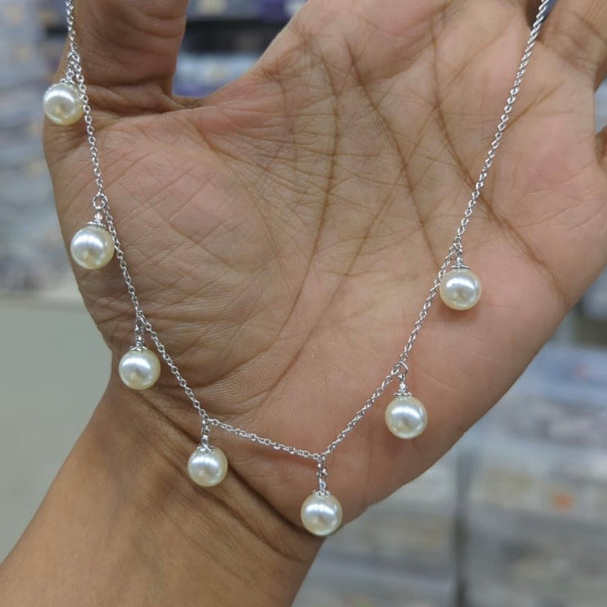 Silver Plated Pearl Droplet Chain Necklace