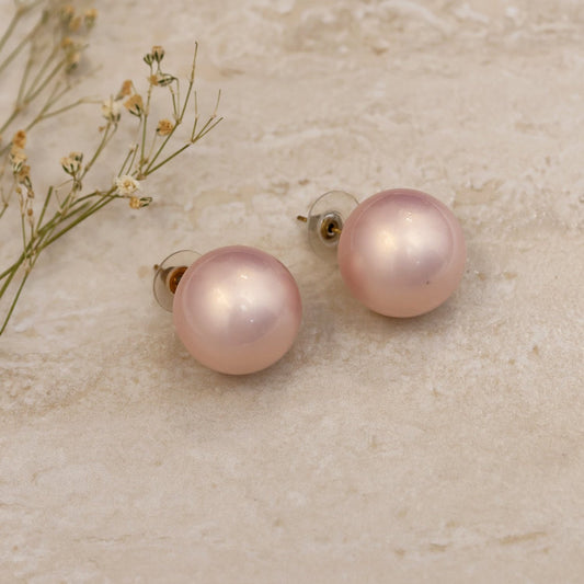 Peach Toned Pearl Stud Earrings