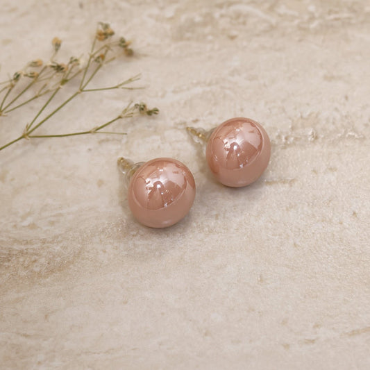 Chrome Peach Pearl Stud Earrings