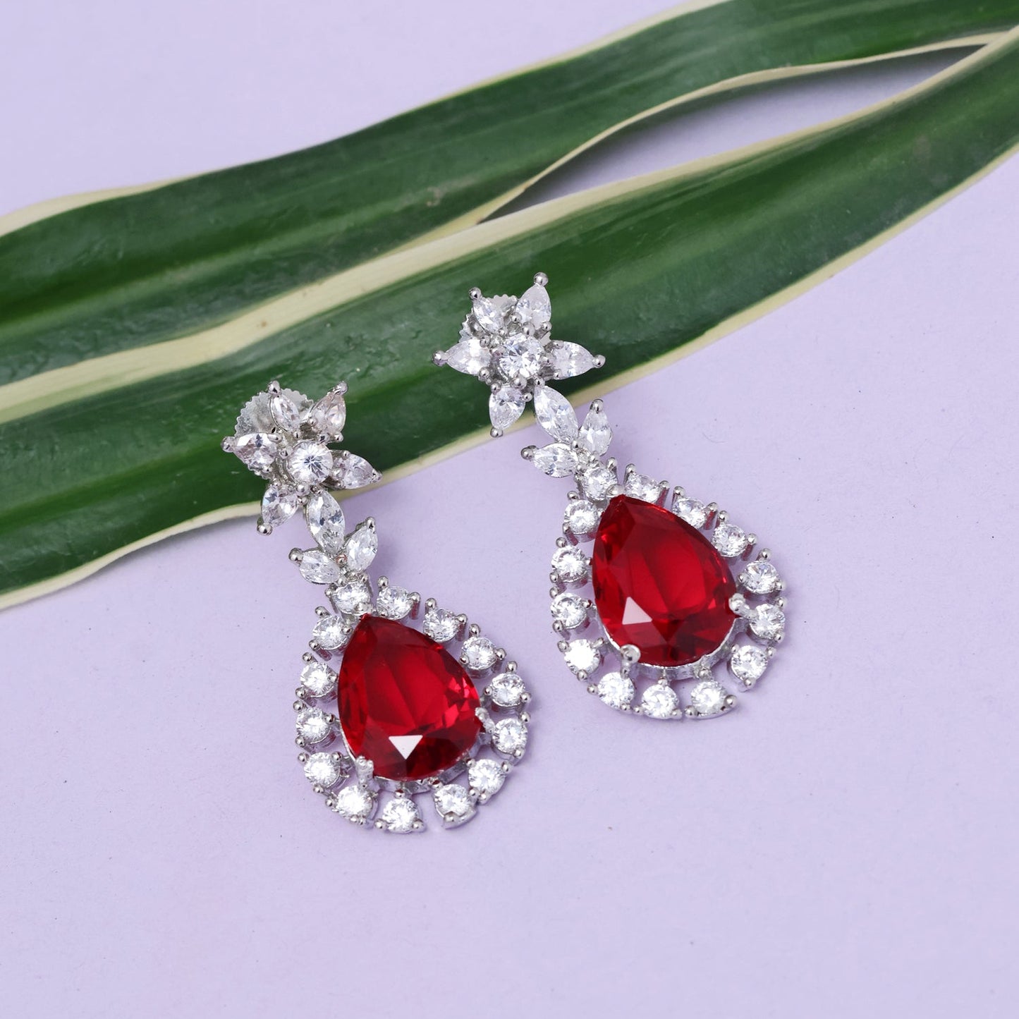 Vibha Ruby Toned American Diamond Earrings