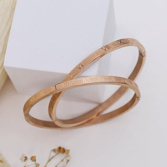 Rosegold Toned Roman Number Bangle Cum Bracelet