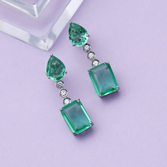 Green Toned Glass Stone Earrings