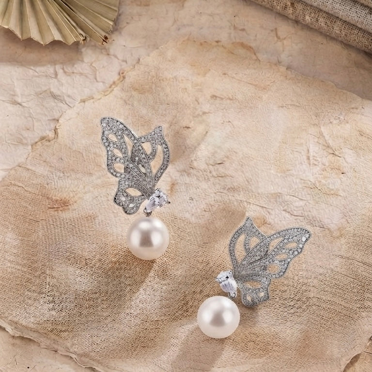 Butterfly Pearl  Drop Earrings
