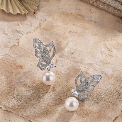 Butterfly Pearl  Drop Earrings
