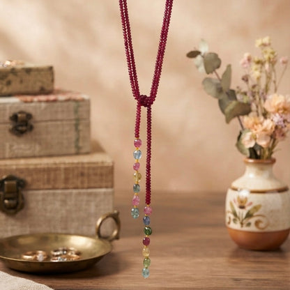 Tie Necklace in Emerald and Ruby Toned Colour
