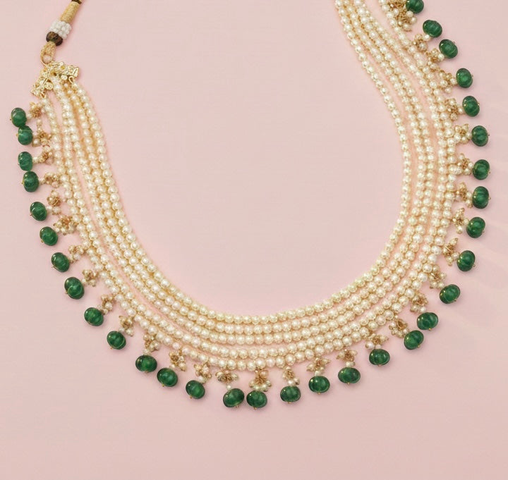 Vishakha Emerald Toned Pearl Choker