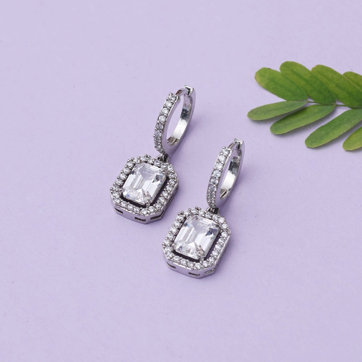 Princss Cut American Diamond Drop Earrings