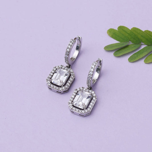 Princss Cut American Diamond Drop Earrings