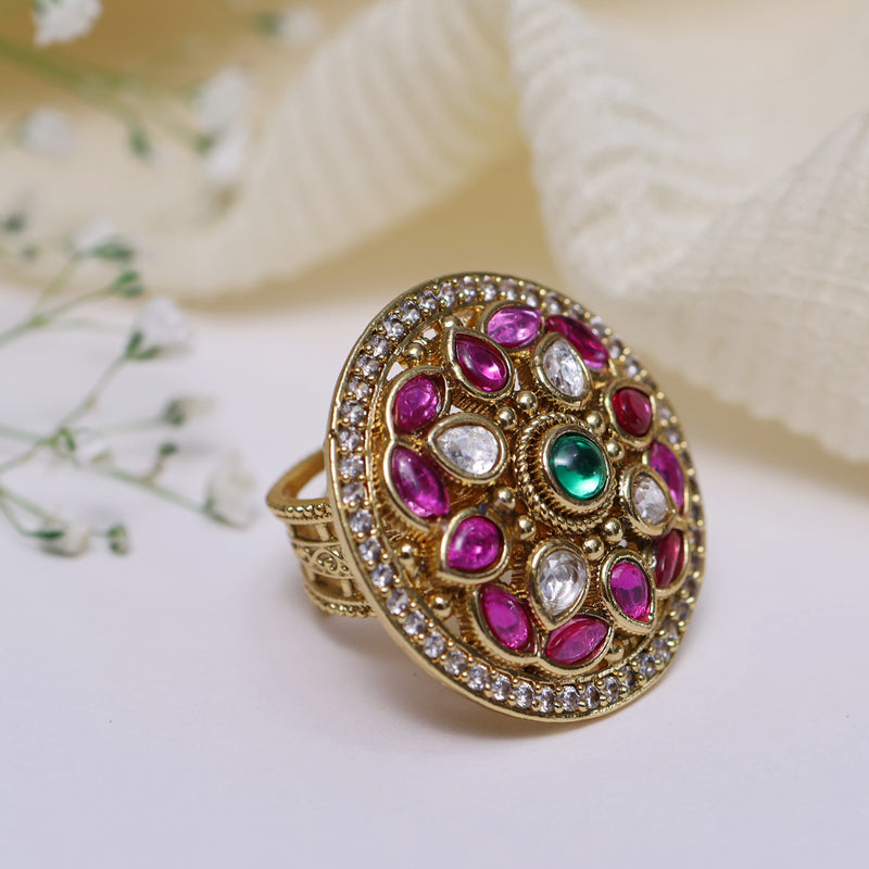 Ekaya Ruby Colour Stone Studded Adjustable Ring