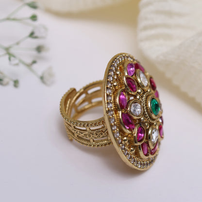 Ekaya Ruby Colour Stone Studded Adjustable Ring