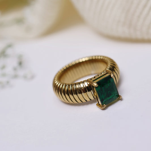 Green Stone Gold Plated Ring