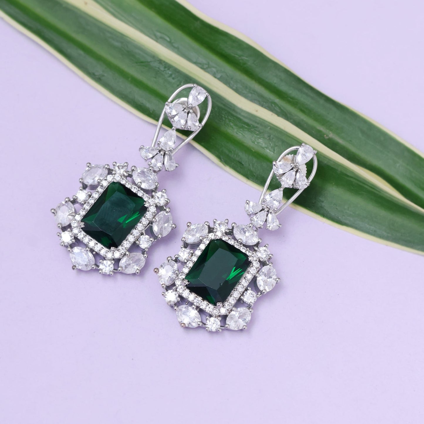 Pritika Emerald Toned American Diamond Earrings