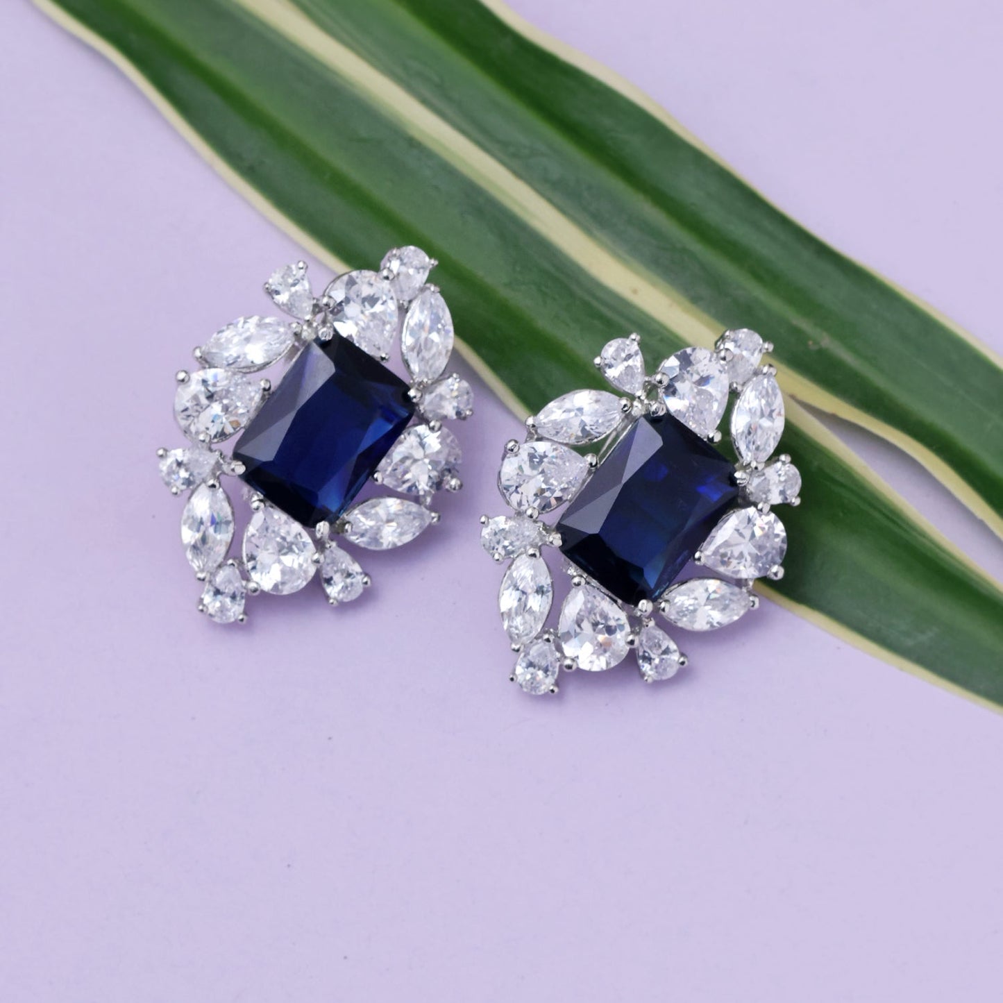 Blue Stone American Diamond Earrings