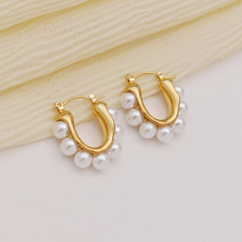 Gold and Pearl Hoop Earrings