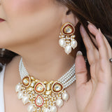 Red Enamel Choker Necklace set with Pearls