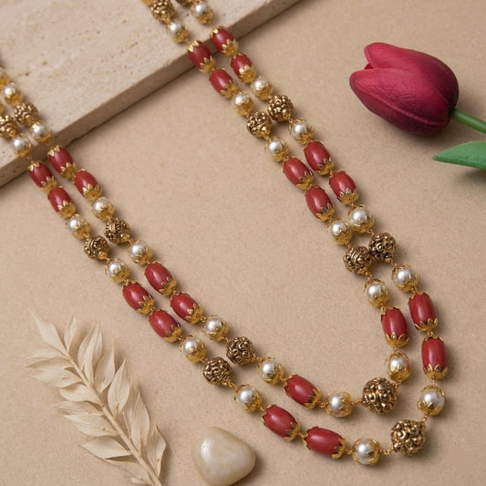 Red and Gold Beads Necklace Set