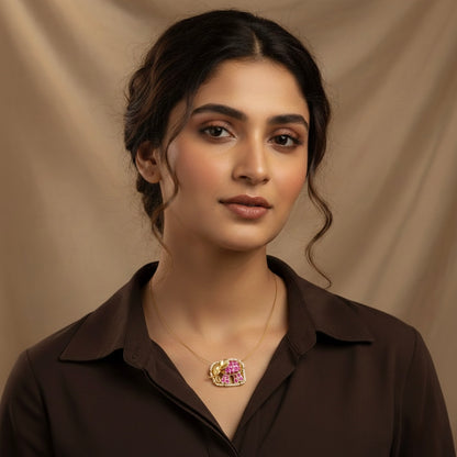 Ruby Colour Elephant pendant Hasli Necklace