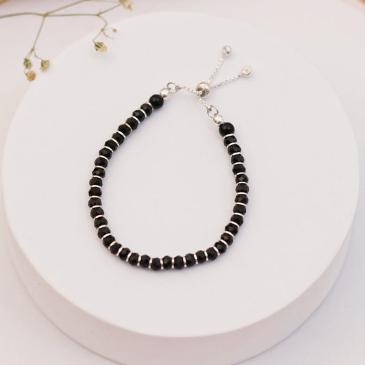 Adjustable Black Beads Anklet cum Nazariya in 92.5 Silver