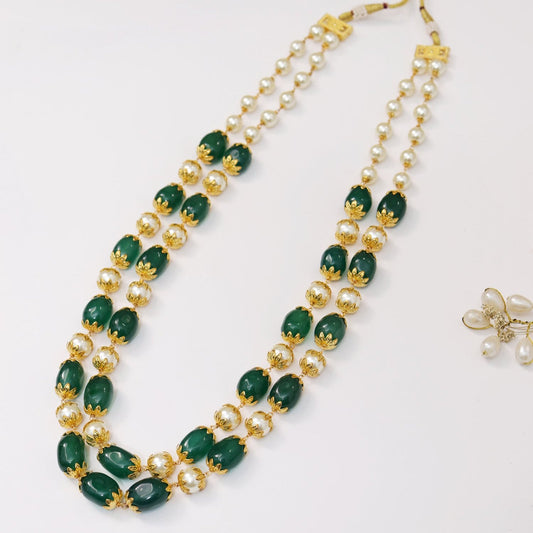 Nainika Emerald Tone Double Line Necklace