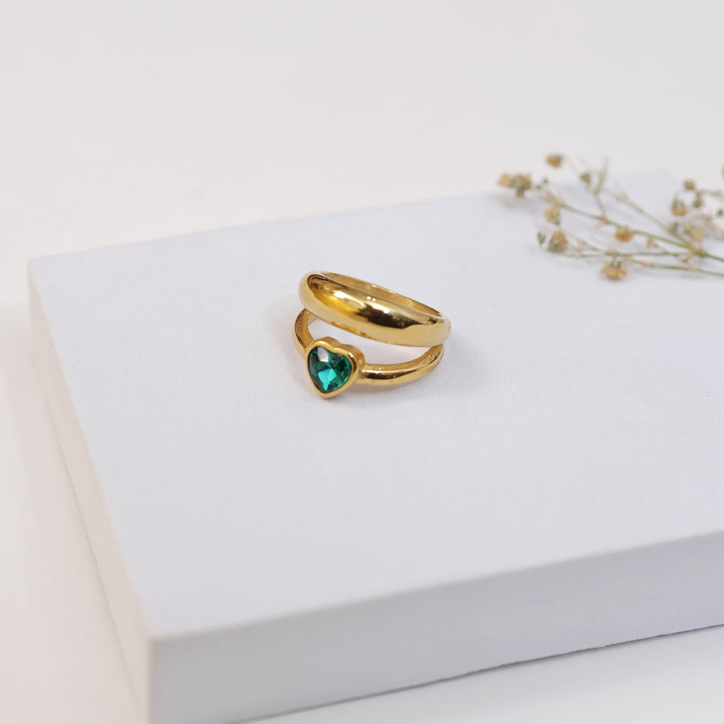 Green Heart Shaped Stone Studded Ring