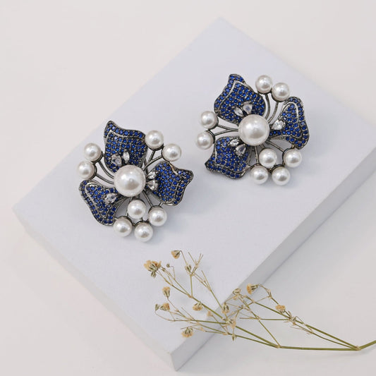 Blue Stone Earrings with Pearl