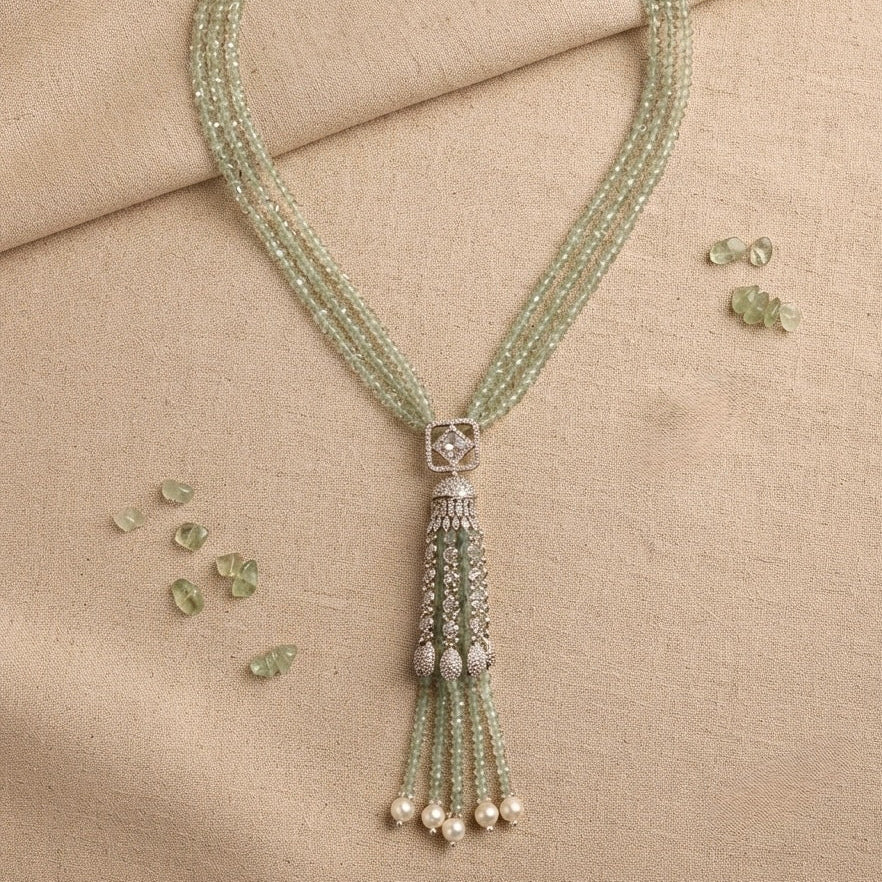 Layla Aqua Layered Necklace with Zirconia Tassel