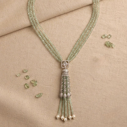 Layla Aqua Layered Necklace with Zirconia Tassel