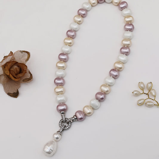 Pastel Toned Pearl Drop Necklace