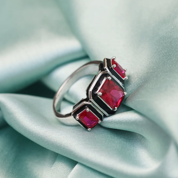 Black Enamel Ruby Colour Ring