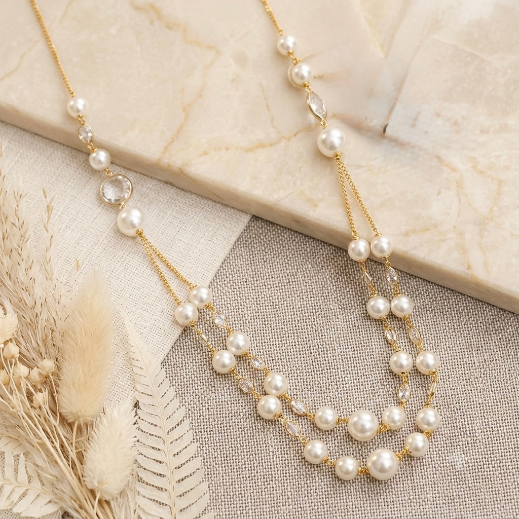 Kriti Pearls Double Line Stone Necklace