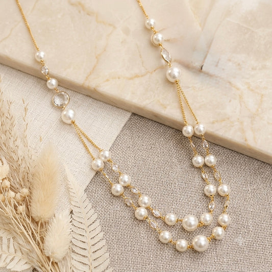 Kriti Pearls Double Line Stone Necklace
