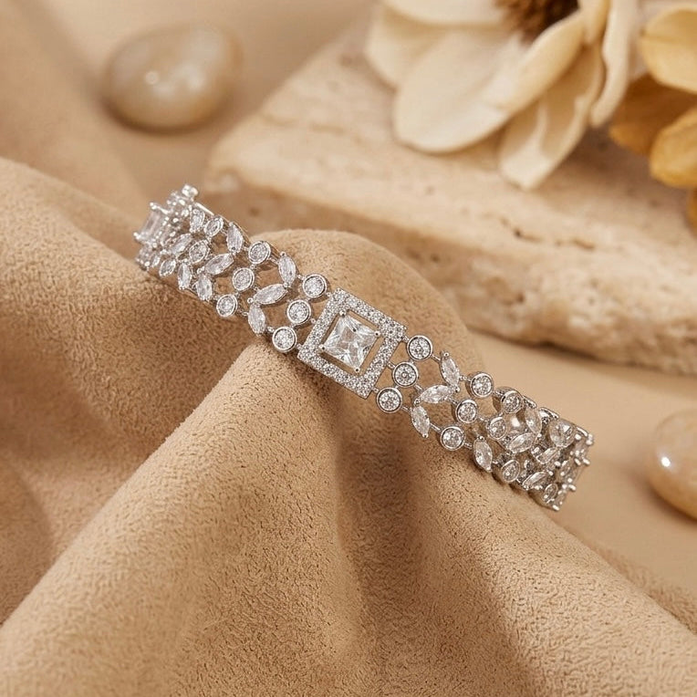 Nihar Rhodium Plated Zirconia Bangle