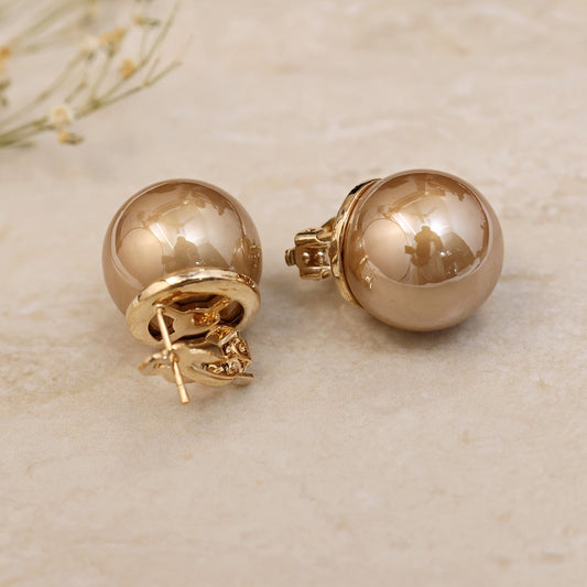 Olive Toned Back Clip Pearl Studs