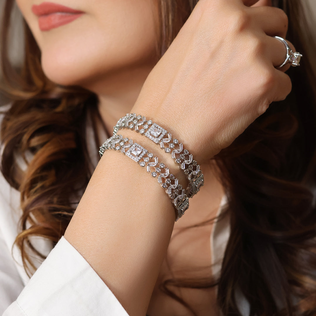 Rhodium Plated Zirconia Bangle