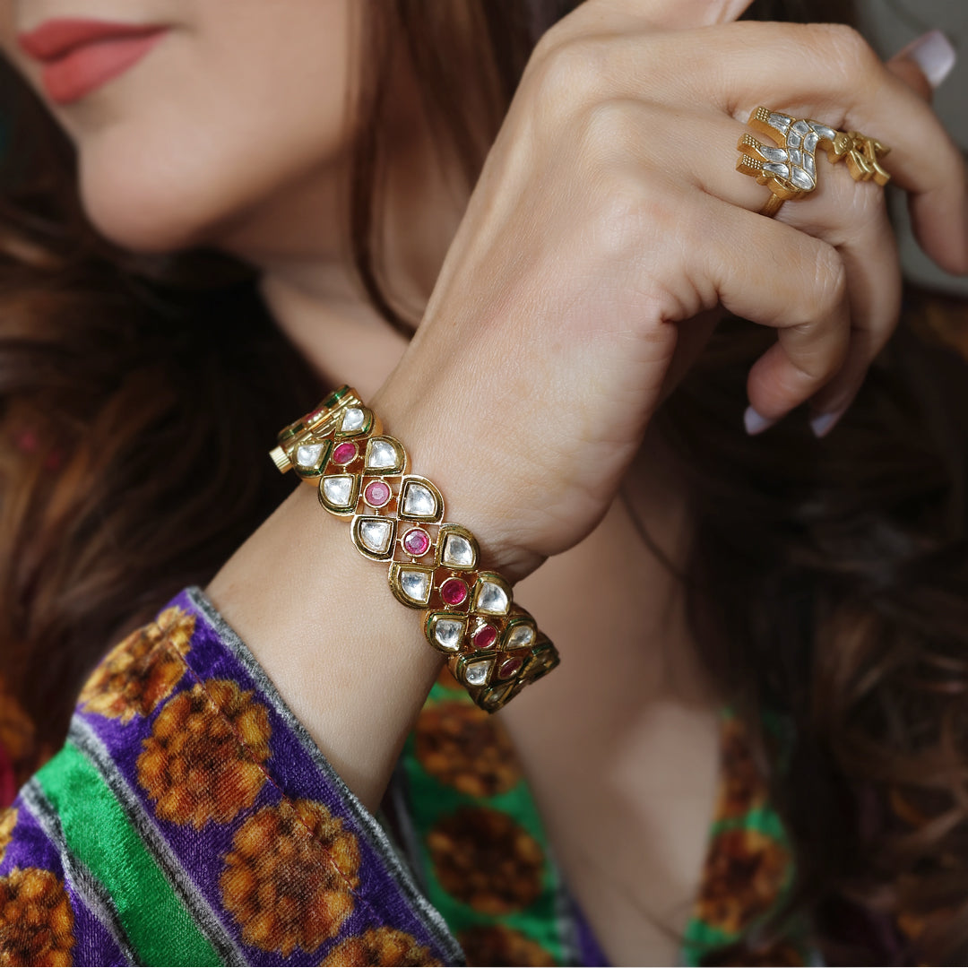 Ruby and Gold Kundan Bangle