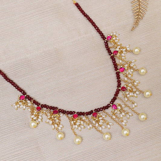 Ruby and Pearl Droplet Necklace