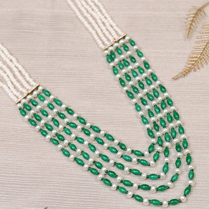 Smidha Layered Pearl and Green beads Necklace