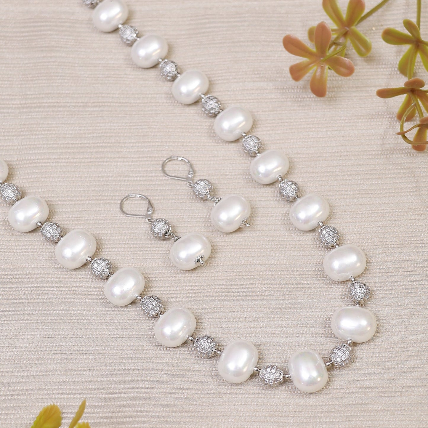 Neetika Pearl and AD Balls Necklace Set
