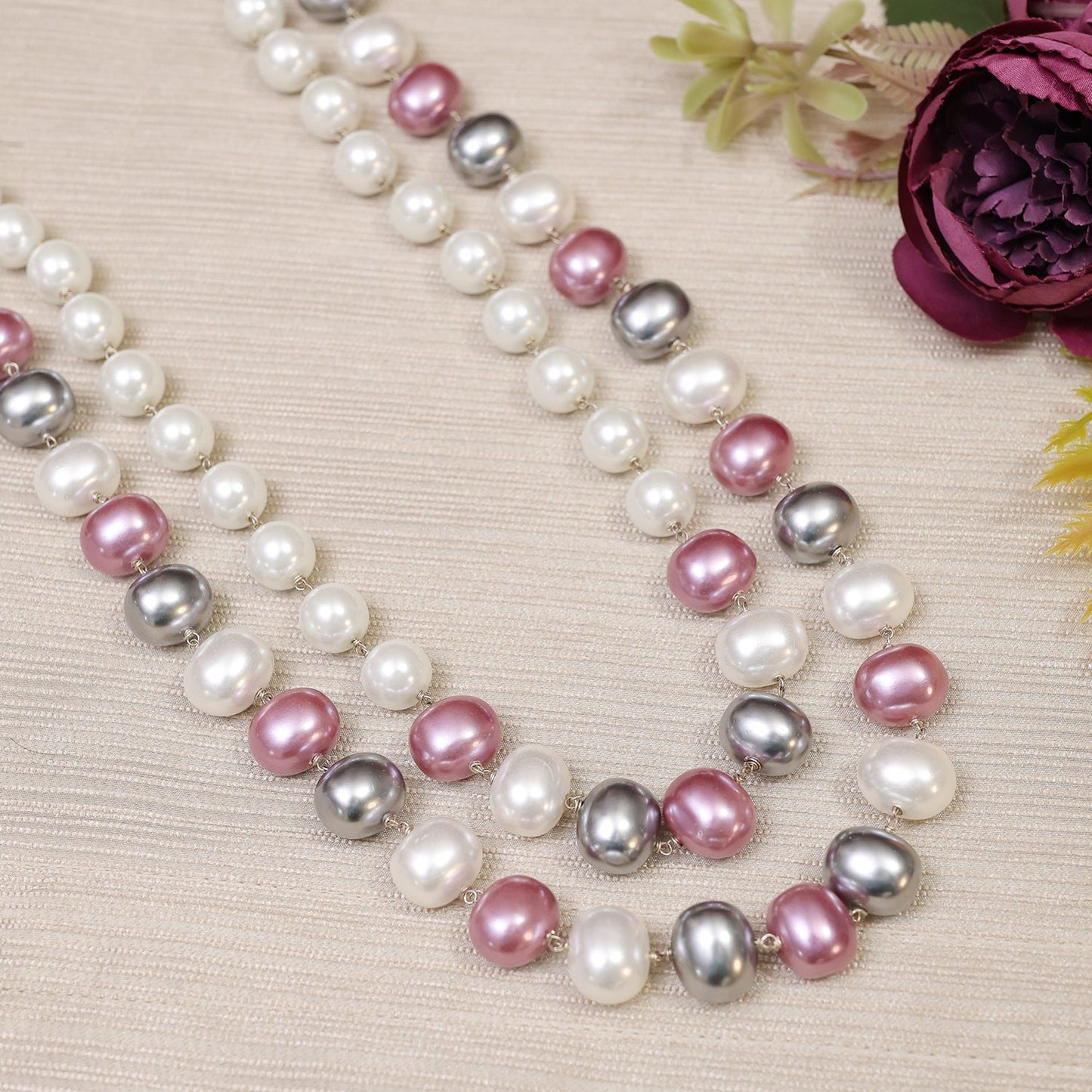 Pink and Grey Layered Necklace