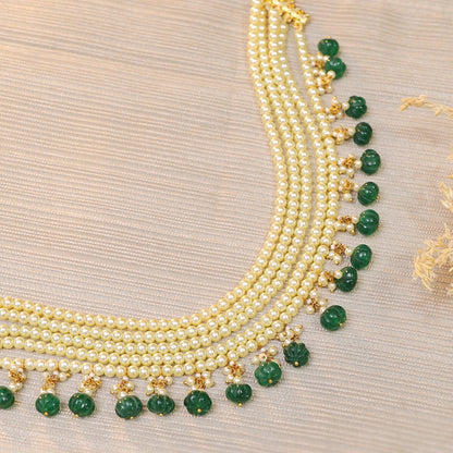 Vishakha Emerald Toned Pearl Choker