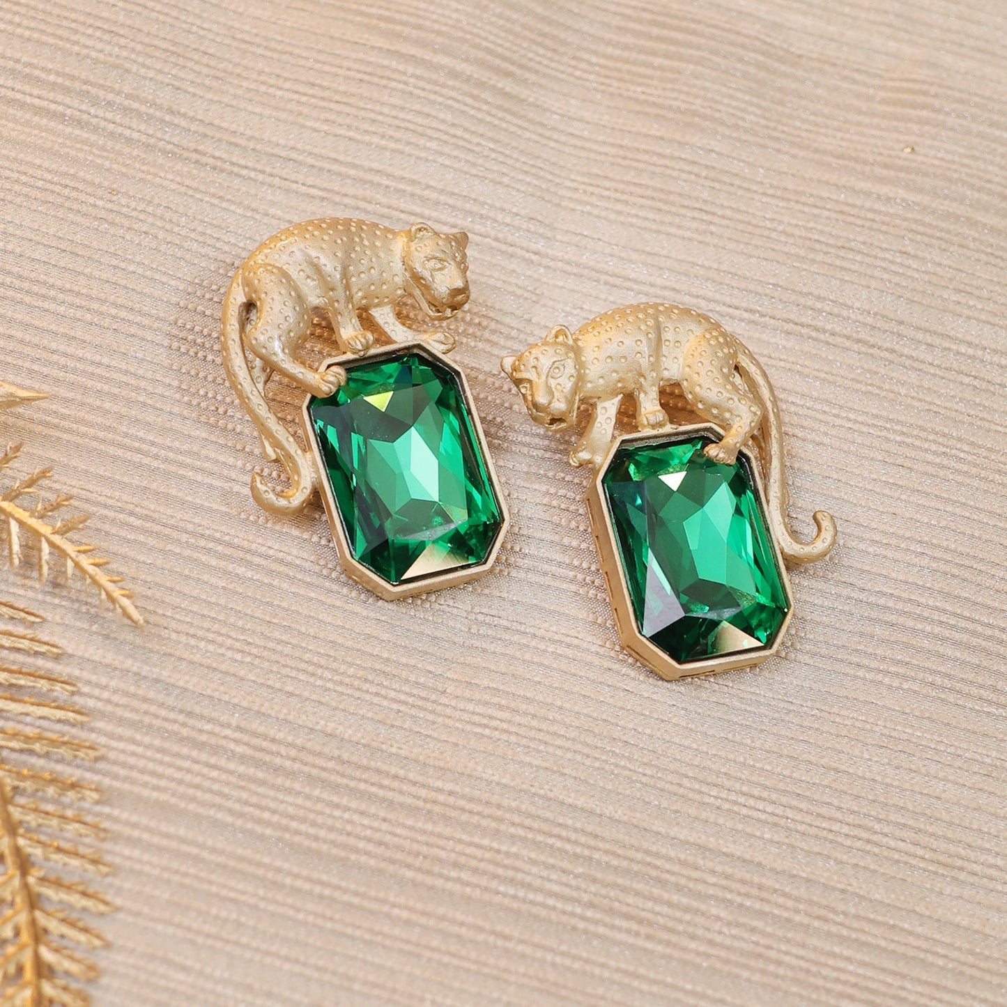 Panther Green Crystal Earrings