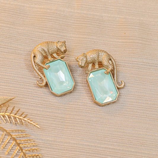 Panther Aqua Crystal Earrings