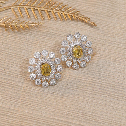 Yellow Stone Studded Zirconia Earrings